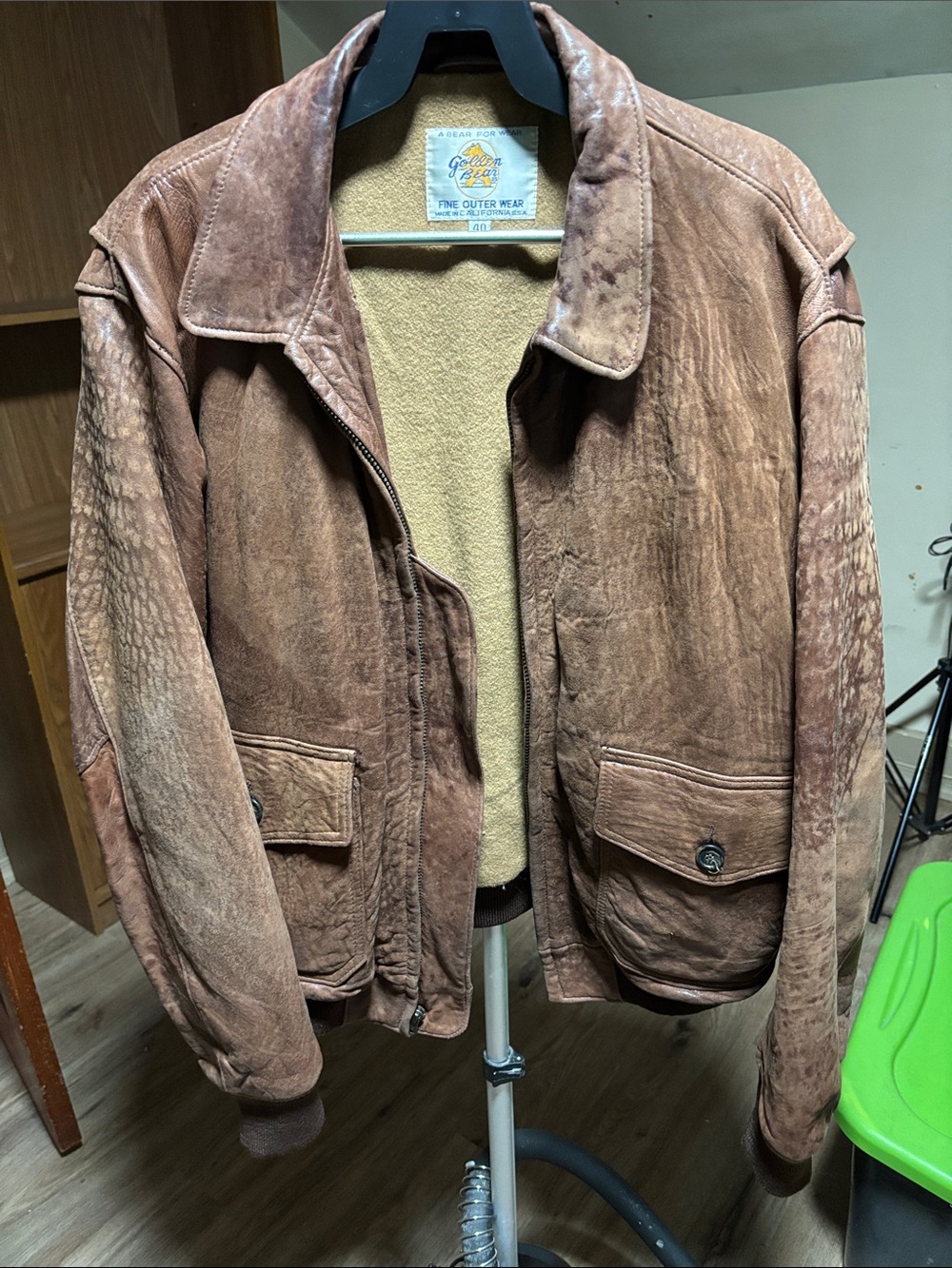 Golden Bear Leather Bomber Jacket